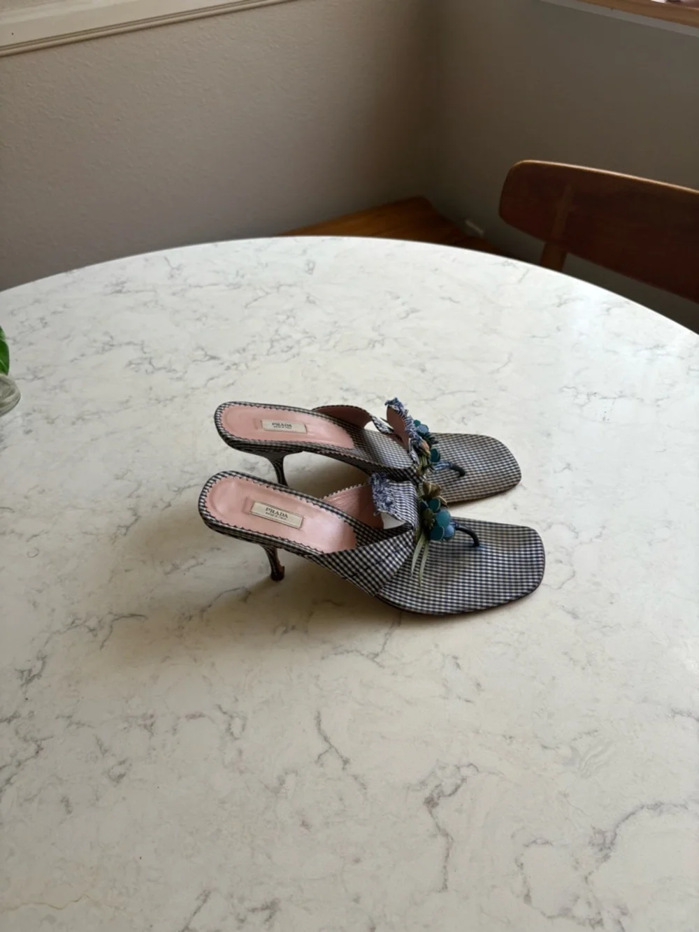 Vintage Prada Embellished Blue Checked Slide Sandals 38.5 - Picture 13 of 13